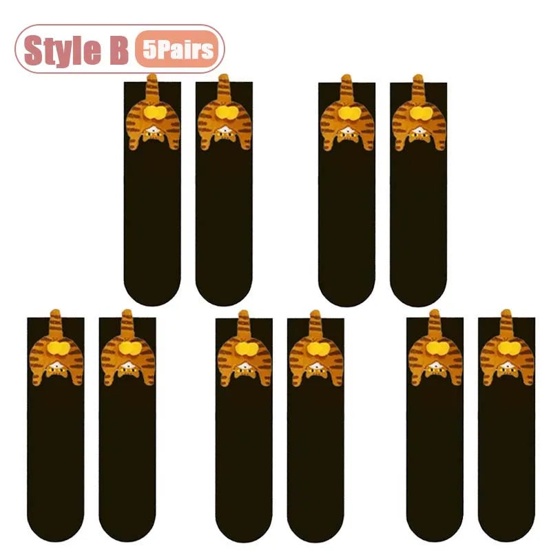 Cartoon Cat Mid-Calf Socks - Cozy Novelty Sock Packs