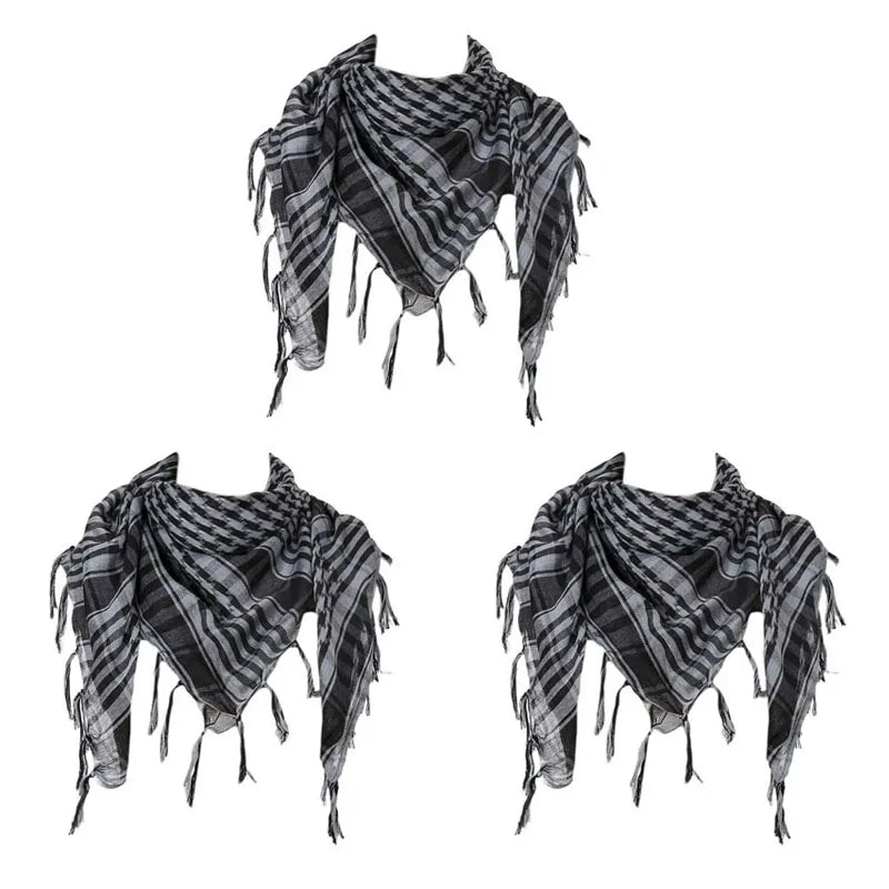 Keffiyeh Scarf Wrap - Lightweight Shemagh Head and Neck Scarf - 3 Pieces-Gray