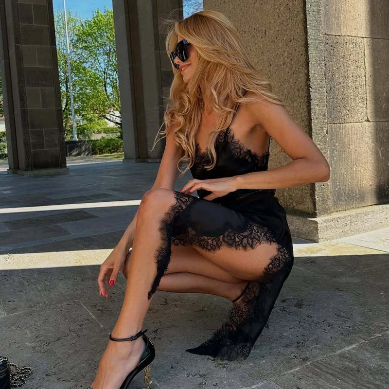 Lace Slip Dress - Backless Mini Dress With V-Neck