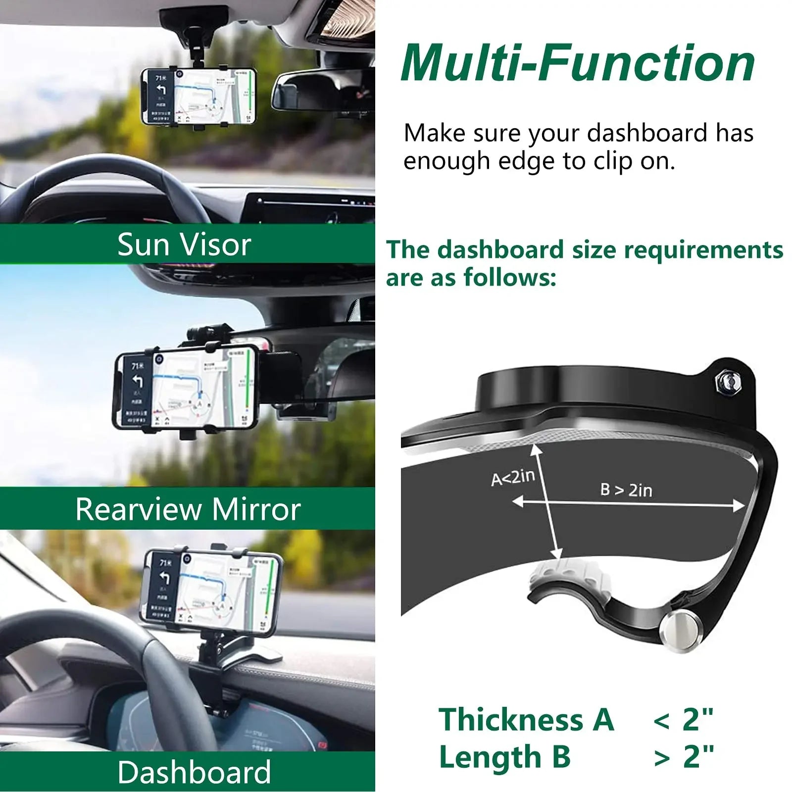Dashboard Clip Car Phone Holder – Secure Grip Phone Stand for Cars
