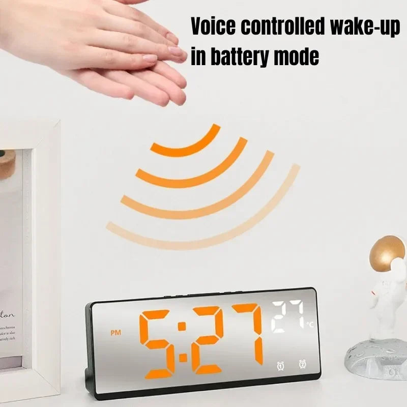 Digital Alarm Clock - LED Desk Clock with Temperature Display