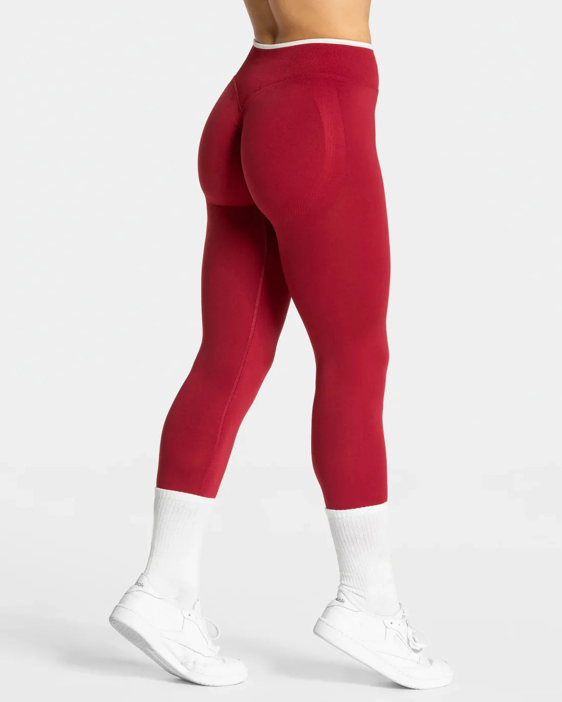 Women's Colorblock Yoga Leggings - High Waist Workout Tights - Red