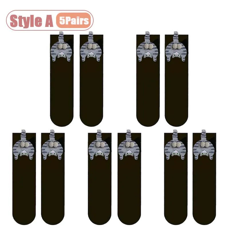 Cartoon Cat Mid-Calf Socks - Cozy Novelty Sock Packs