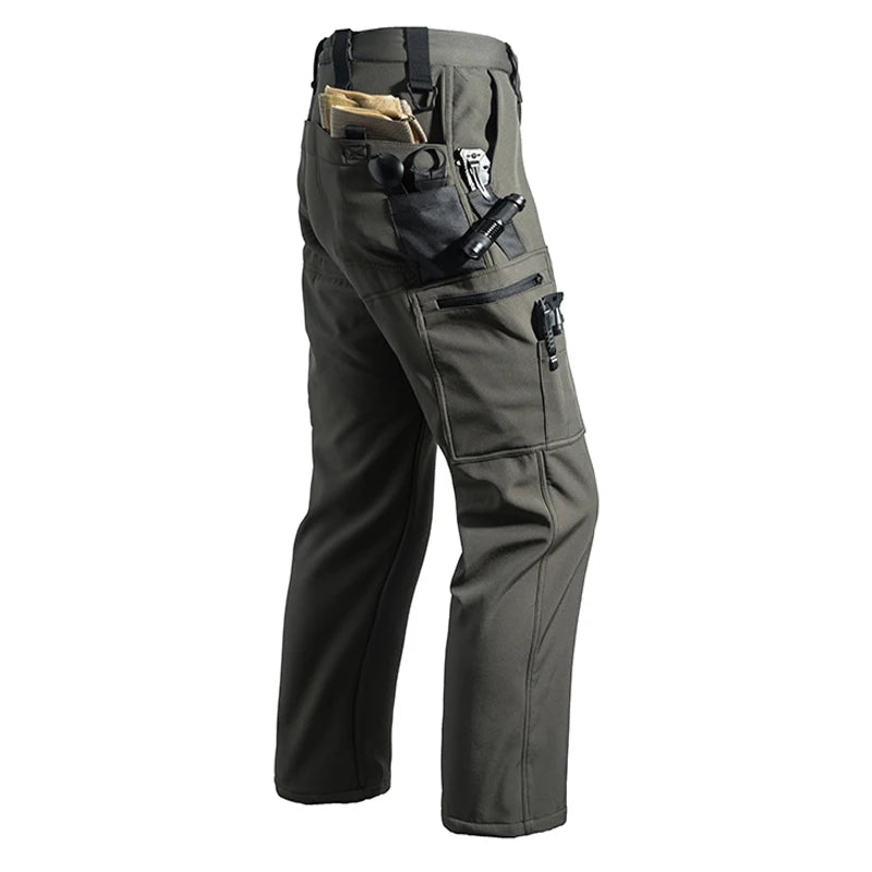 Men's Fleece Cargo Hiking Pants - Outdoor Softshell Trousers - Gray Pant Thick Jkc