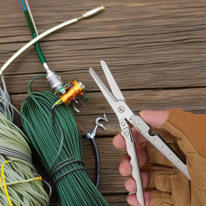 Folding Multi-Tool Scissors - Stainless Steel Camping Tool