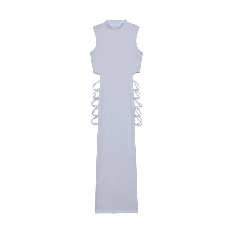 Women's Lace-Up A-Line Dress - Sleeveless Summer Strap Style - White