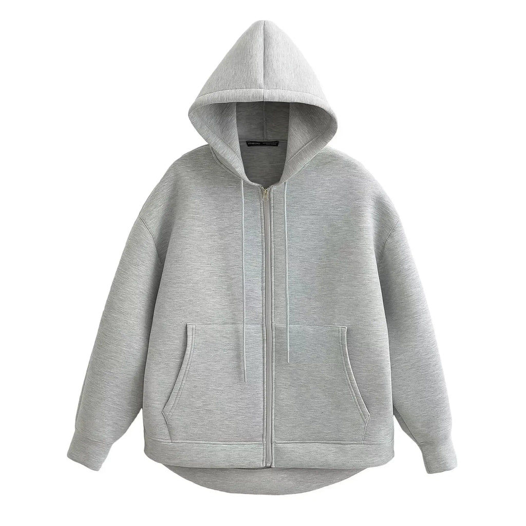 Women's Zip Hoodie - Long Sleeve Hooded Pocket Jacket - Lightgray