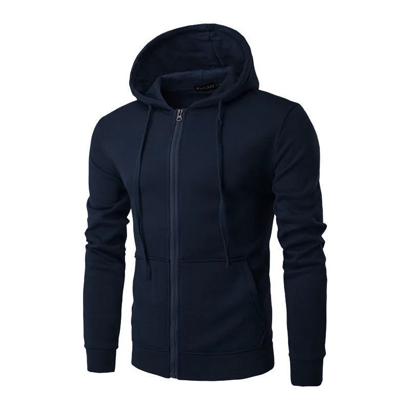 Men's Zip Hoodie - Slim Fit Casual Sweatshirt Jacket - Dark Blue