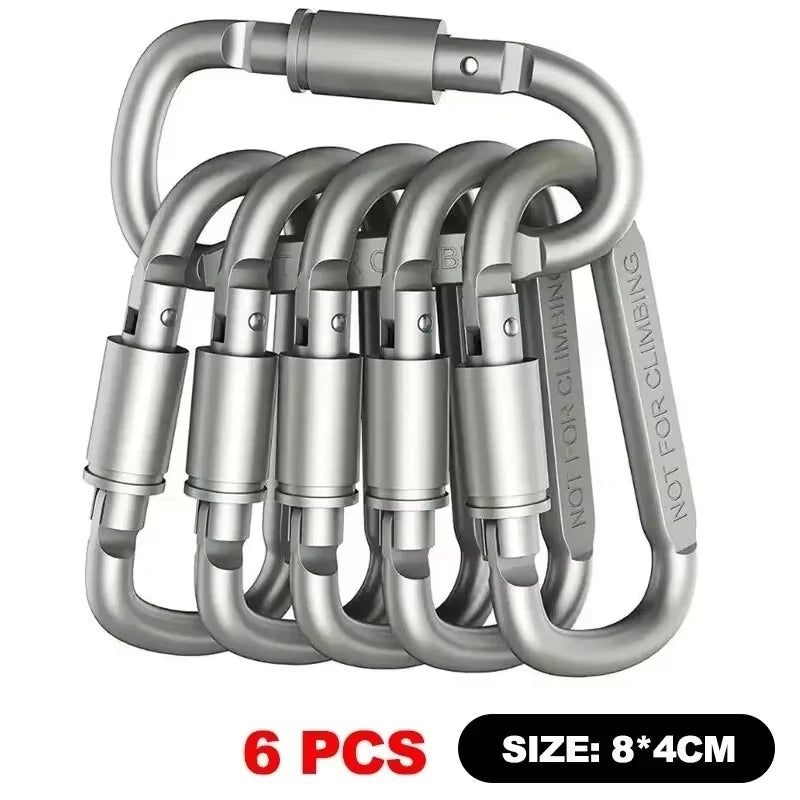 D-Shaped Carabiner Clips - Aluminum Keychain and Gear Links - Silver 6 Pieces