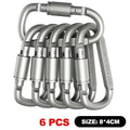 D-Shaped Carabiner Clips - Aluminum Keychain and Gear Links - Silver 6 Pieces