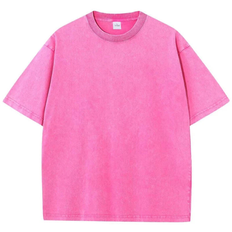 Oversized Cotton T-Shirt - Heavyweight Short Sleeve Tee - Rose Red