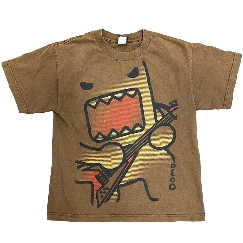 Kawaii Graphic T-Shirt - Oversized Cotton Casual Tee - Coffee