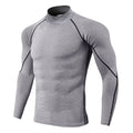 Men's Compression Workout Shirt - Long Sleeve Athletic Top - Light Gray