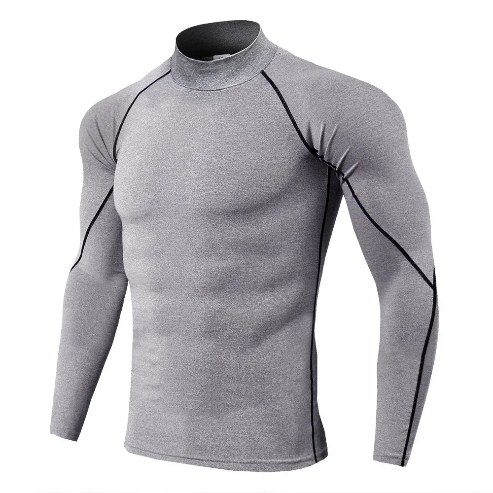 Men's Compression Workout Shirt - Long Sleeve Athletic Top - Light Gray