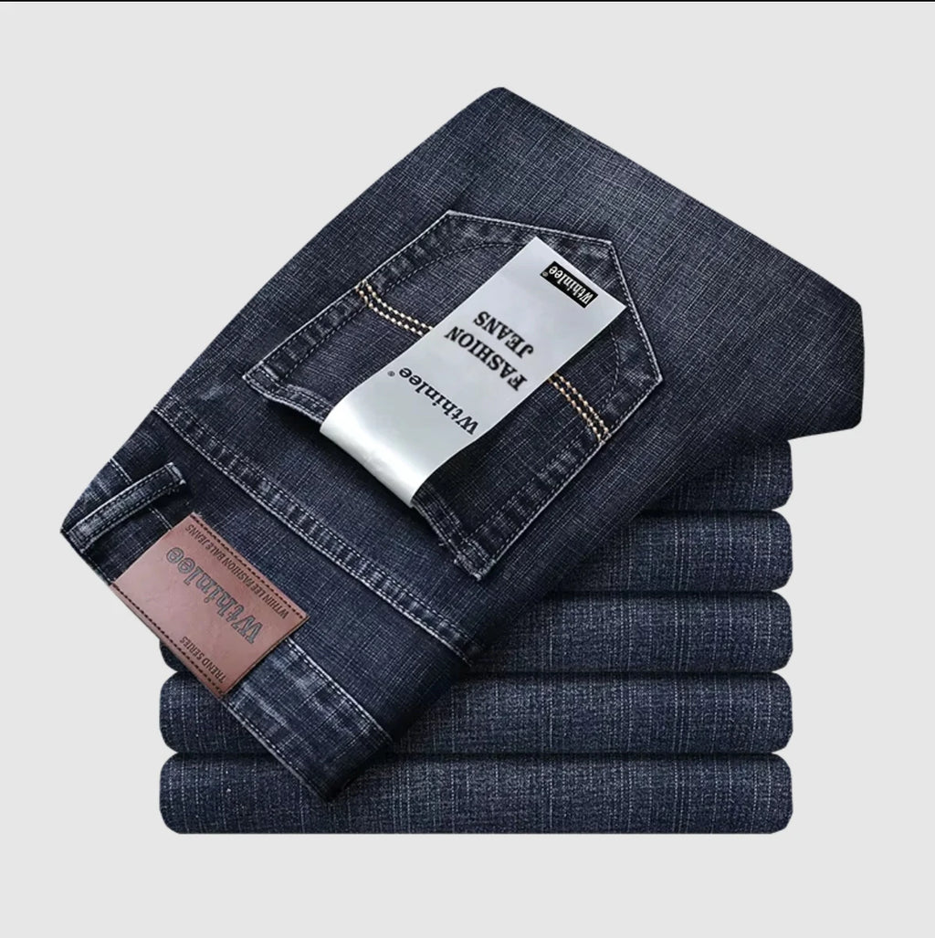 Men's Straight Stretch Jeans - Classic Casual Denim Pants