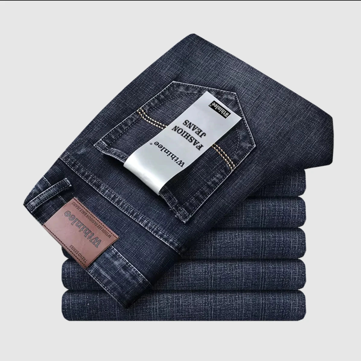 Men's Straight Stretch Jeans - Classic Casual Denim Pants