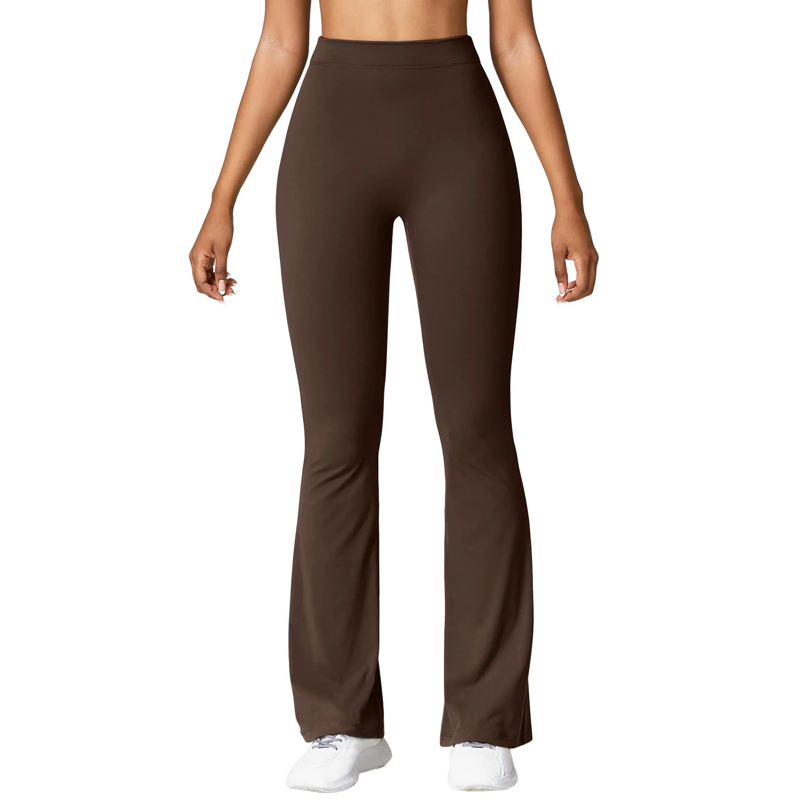 V-Back Waist Leggings - Solid Slim Casual Sports Pants - Brown