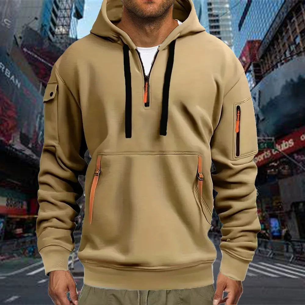 Men's Zip Hoodie - Long Sleeve Pullover with Arm Pocket