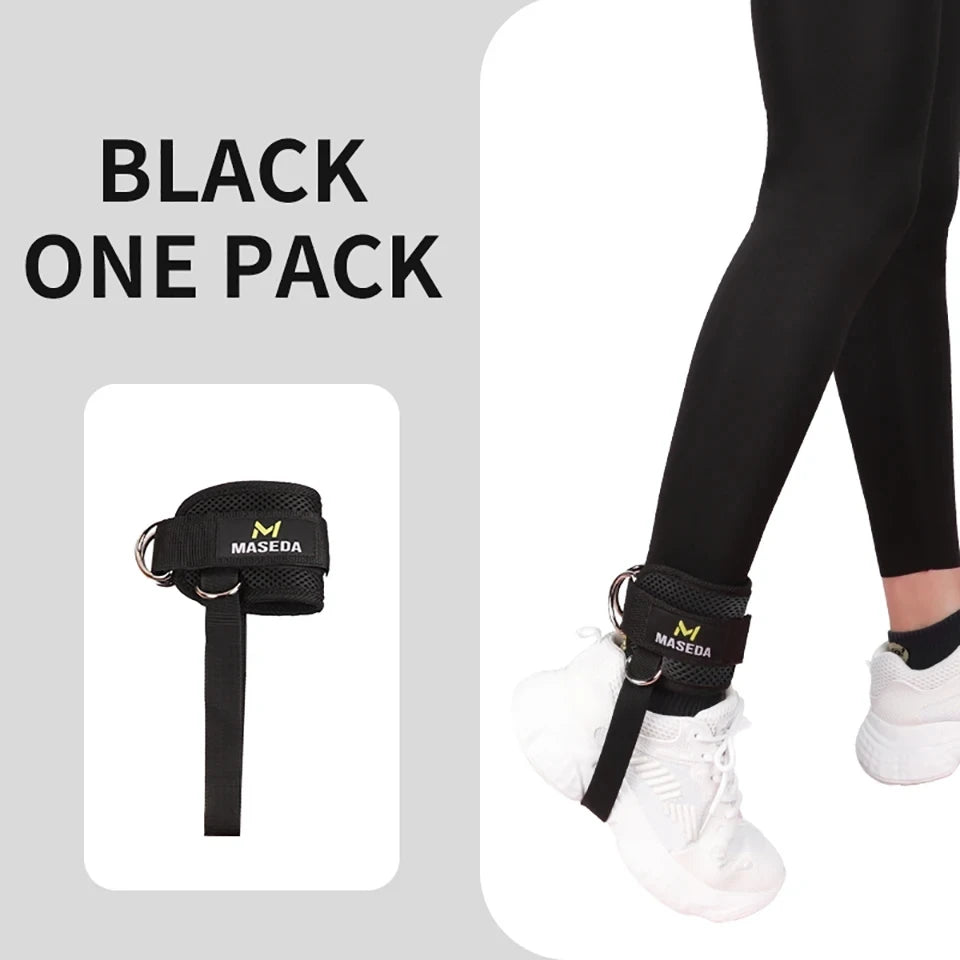 Fitness Ankle Straps - Cable Machine Leg Workout Cuffs - Black