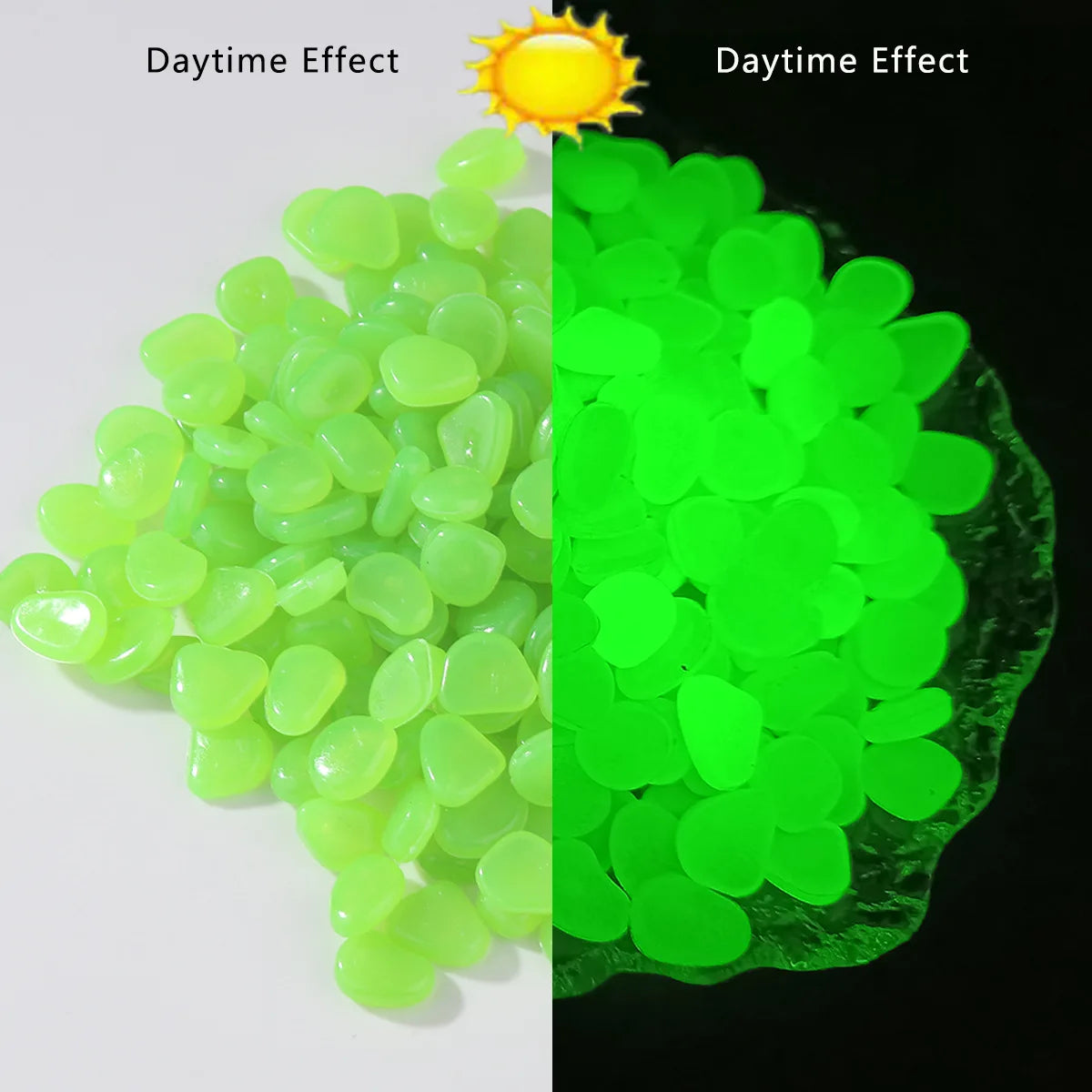 Glow Decorative Stones - Resin Garden and Fish Tank Pebbles - Green
