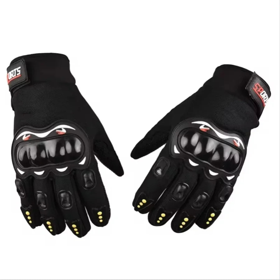 Motorcycle Riding Gloves - Full Finger Pair for Road Gear - Black