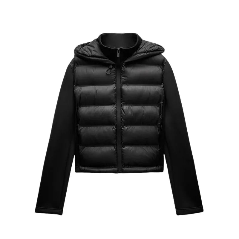 Women's Hooded Winter Jacket - Zippered Long Sleeve Coat - Black