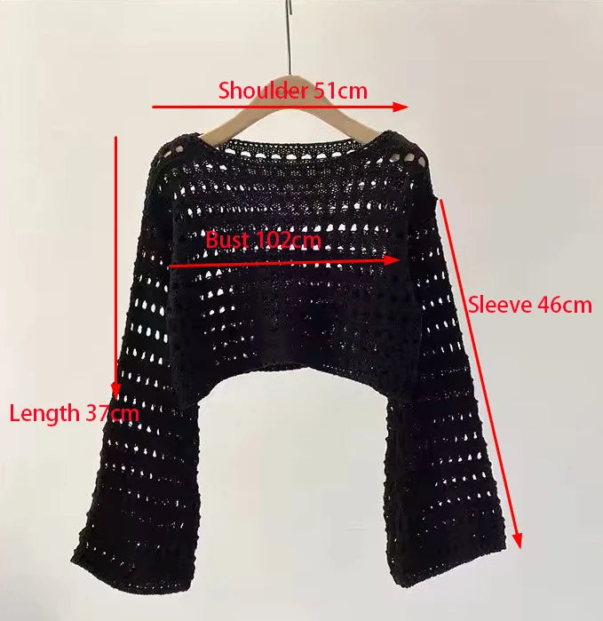 Women's Crochet Cover-Up Top - Long Sleeve Beach Pullover
