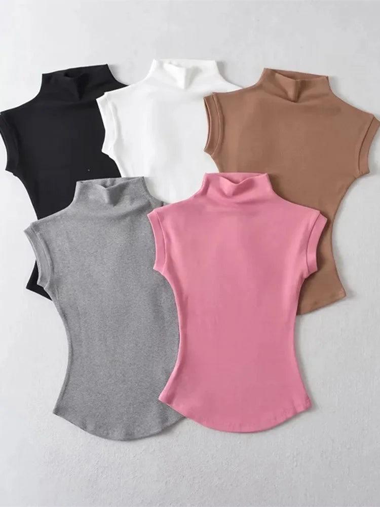 Sleeveless Turtleneck Top - Slim Fit Summer Tee