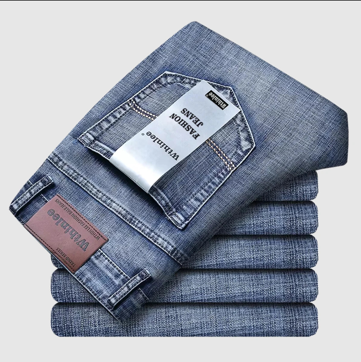 Men's Straight Stretch Jeans - Classic Casual Denim Pants