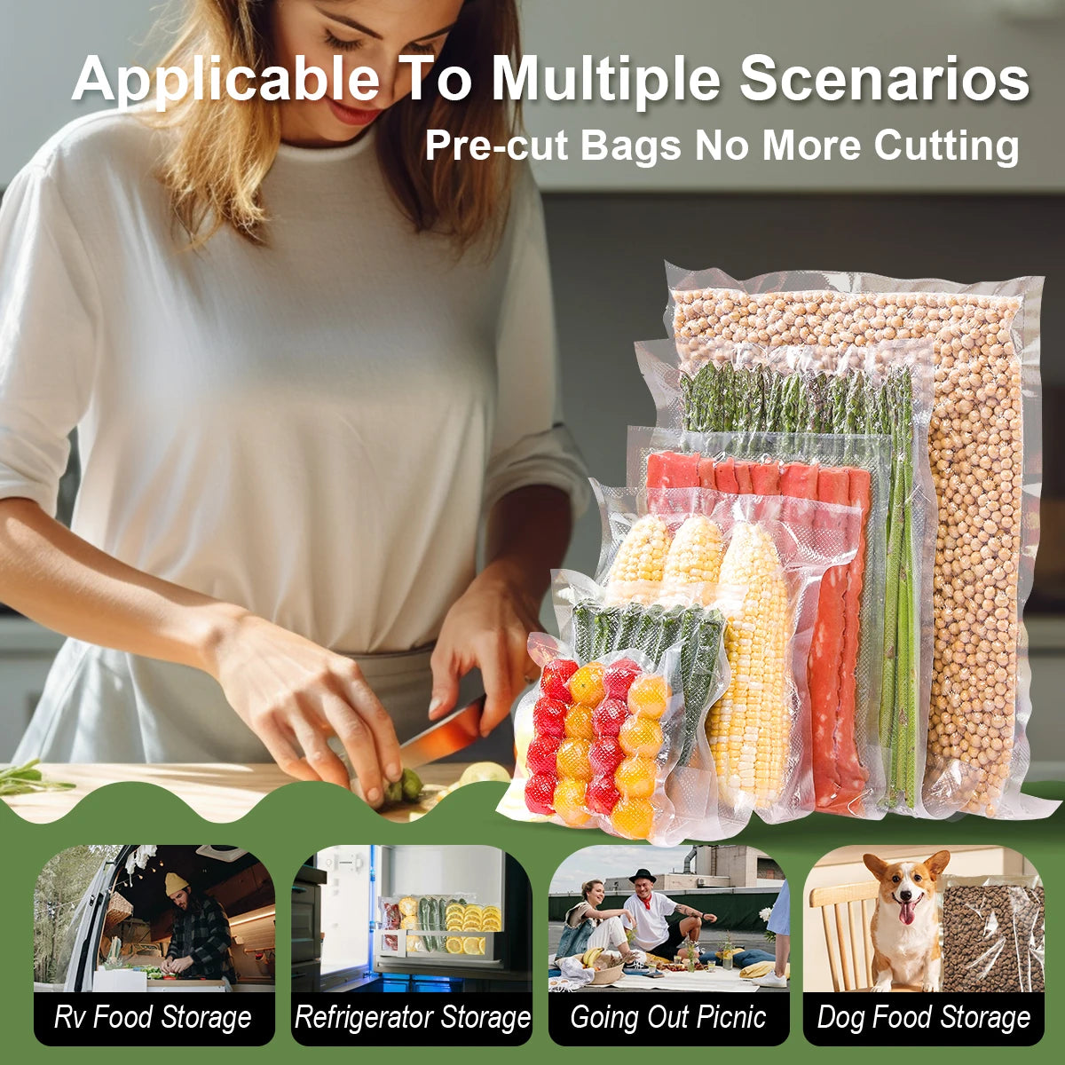Vacuum Food Bags Sealed Storage - For Kitchen Storage and Prep