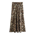 Women's Leopard Midi Skirt - High Waist A-Line Style