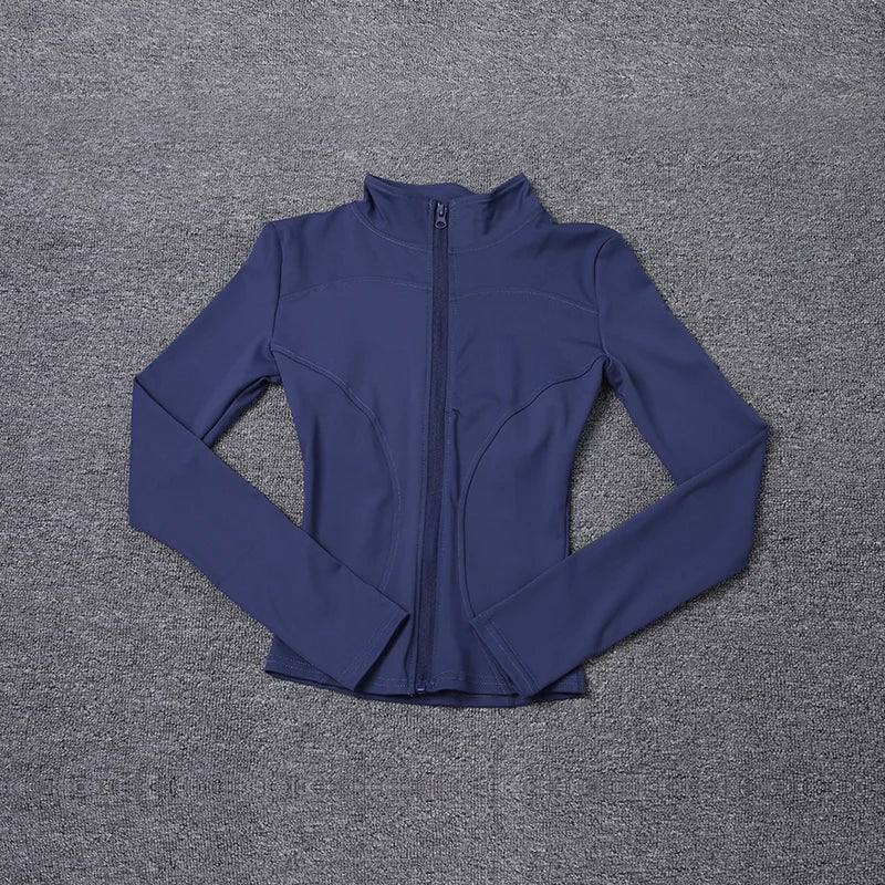 Women's Sport Jacket - Zip-Front Yoga Training Top - Navy Blue