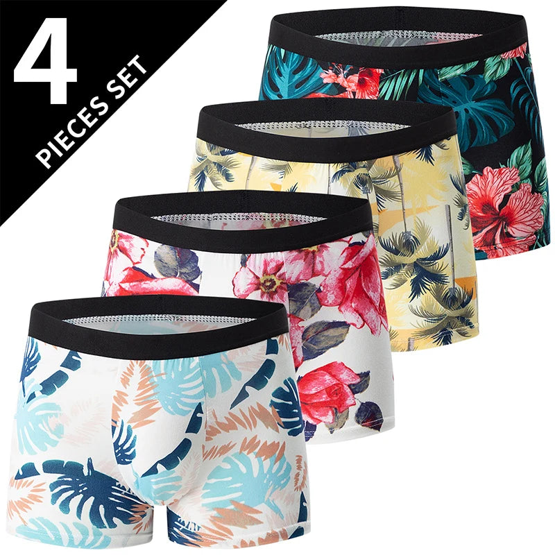 Men's Printed Boxer Shorts - 4-Pack Stretch Underwear - Dark Gray
