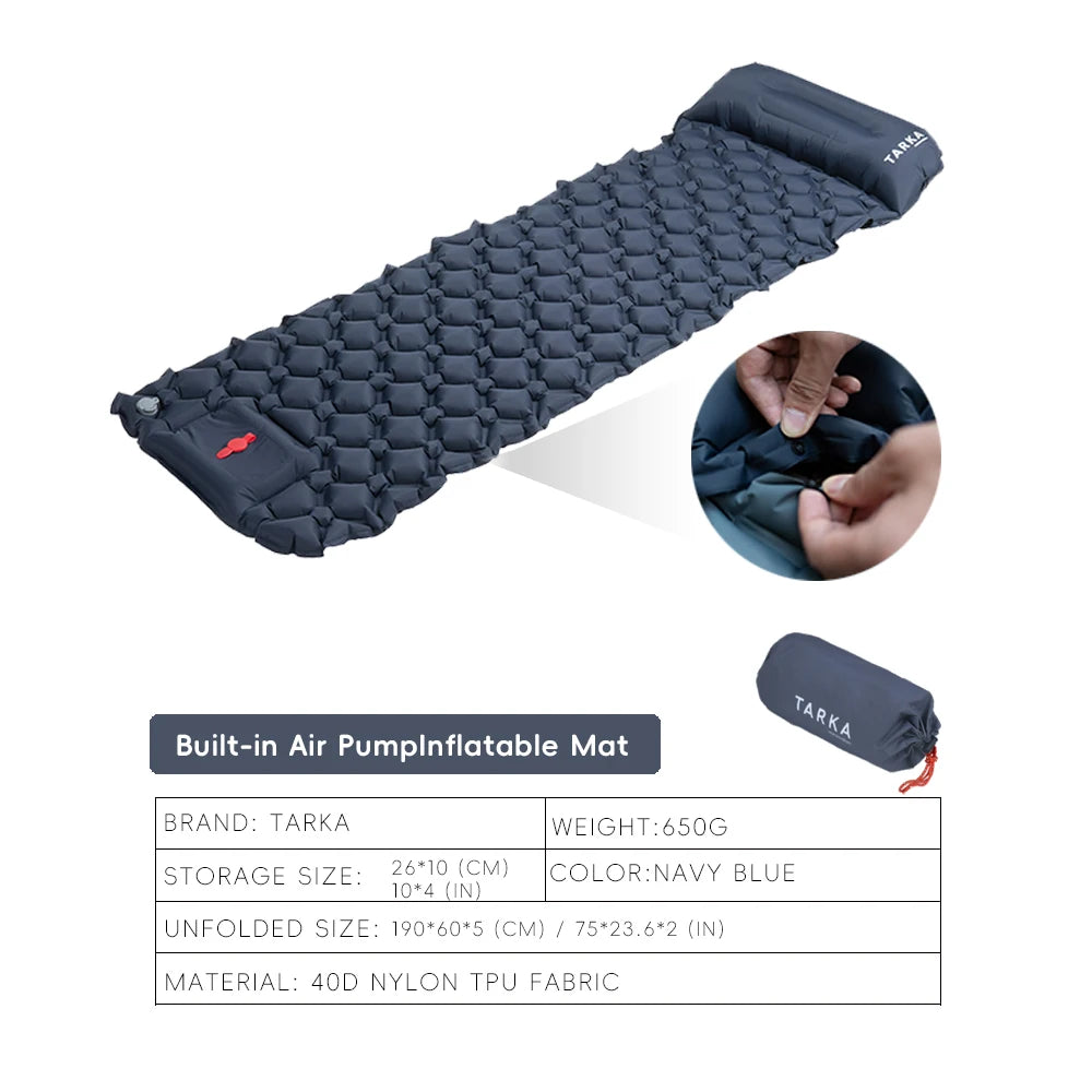 Inflatable Camping Sleeping Pad - Pillow Mat for Outdoor Trips - Navy