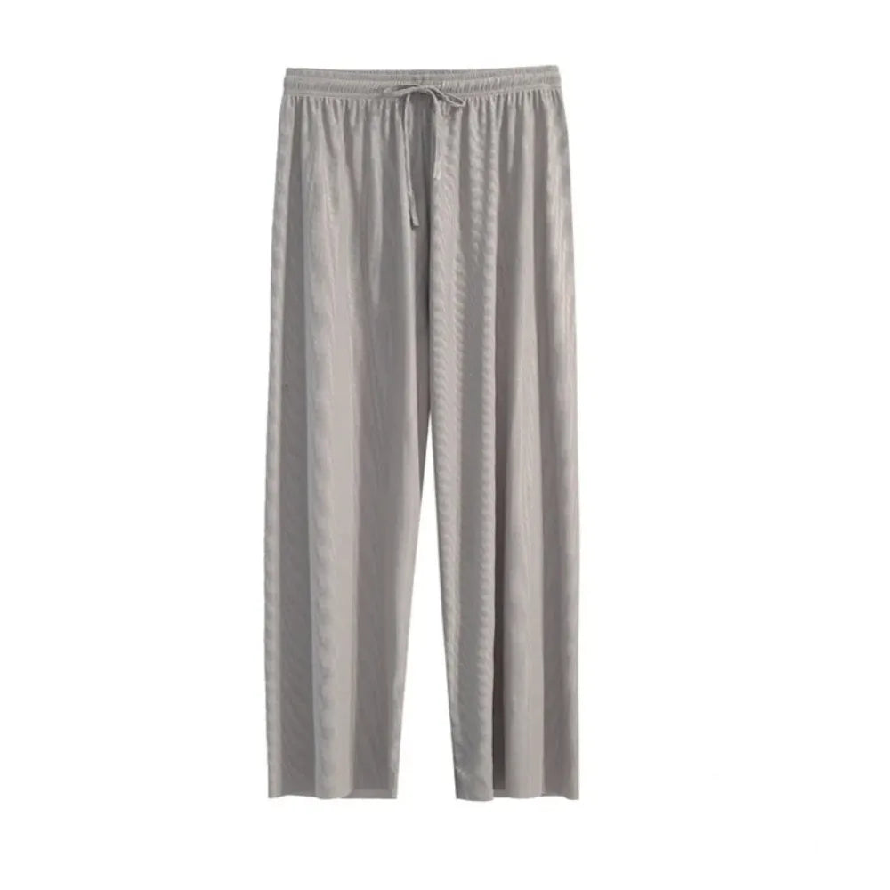 Women's Wide-Leg Summer Pants - Elastic Waist Loose Trousers - Gray