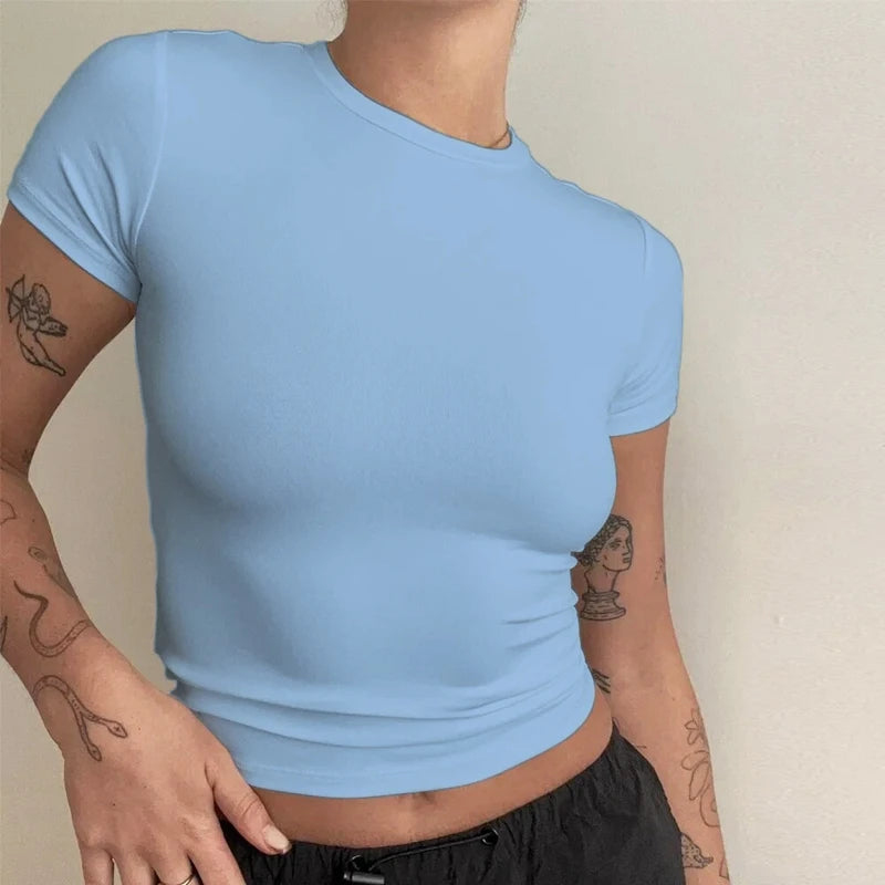 Slim Fit Knit Tee – Stretch Short Sleeve Top for Streetwear Looks