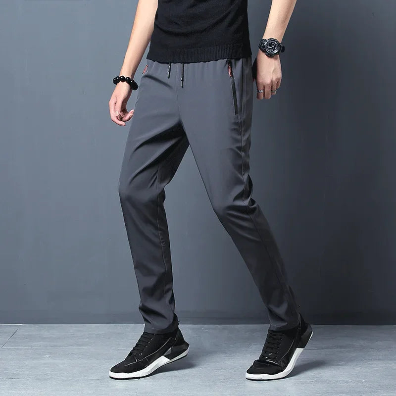 Men's Straight Casual Pants - Elastic Waist Everyday Trousers - Dark Gray