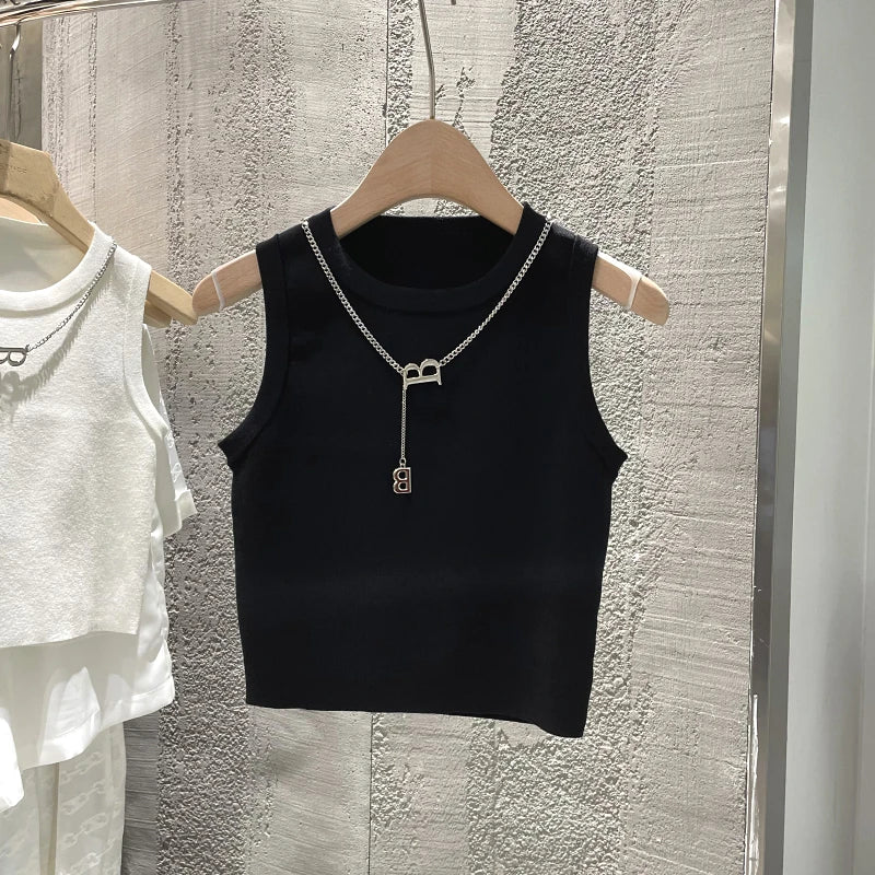 Women's Knit Sweater Vest - Sleeveless Striped Summer Top - Black