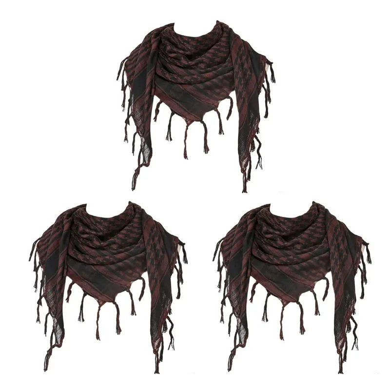 Keffiyeh Scarf Wrap - Lightweight Shemagh Head and Neck Scarf - 3 Pieces-Coffee