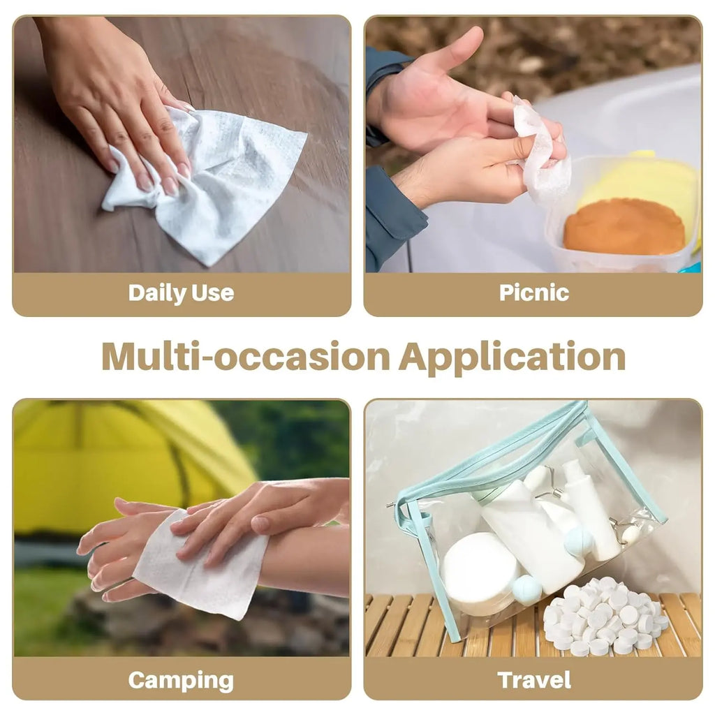 Compressed Travel Towels - 50-Piece Washcloth Set for Trips