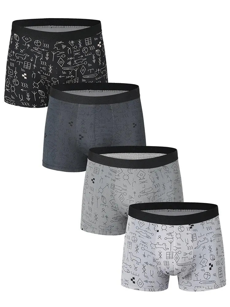 Men's Printed Boxer Shorts - 4-Pack Stretch Underwear - Style Xt-4 Pieces