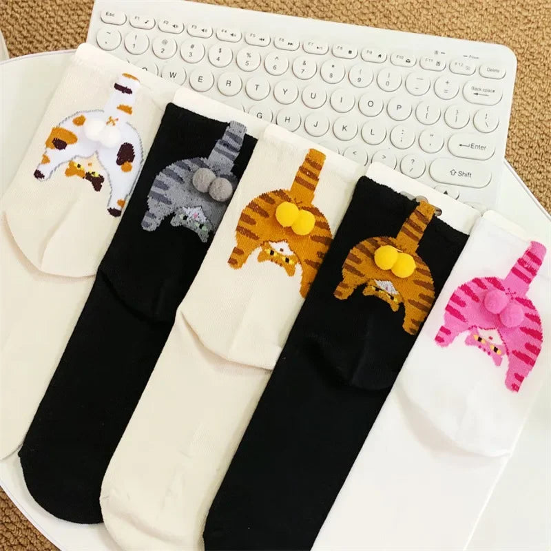 Cartoon Cat Mid-Calf Socks - Cozy Novelty Sock Packs