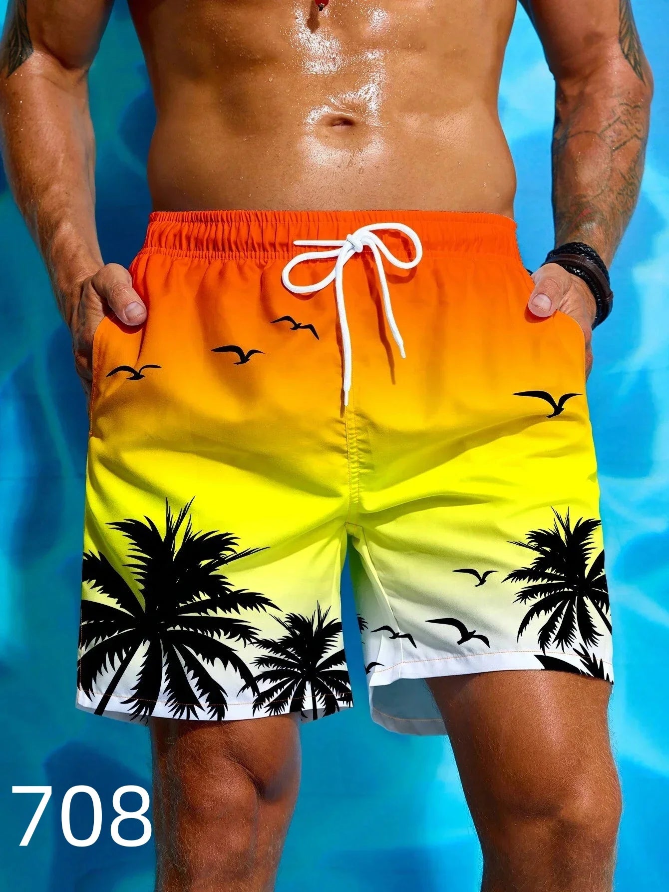 Graffiti Print Swim Shorts - Men's Beach Board Shorts - Image Style 3