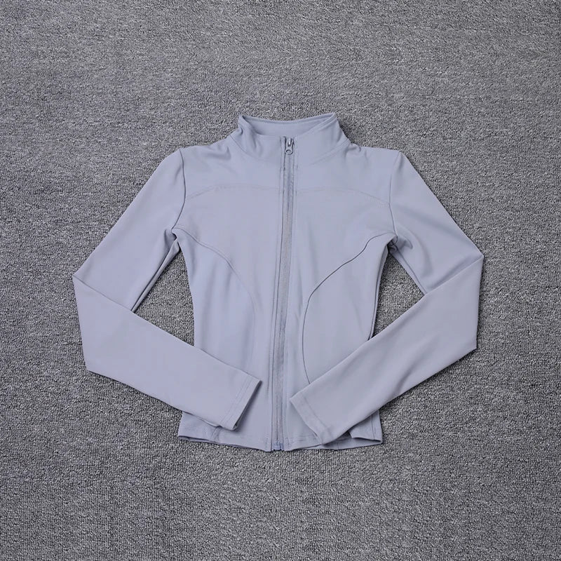 Women's Workout Jacket - Long Sleeve Zip Gym Layer - Blue