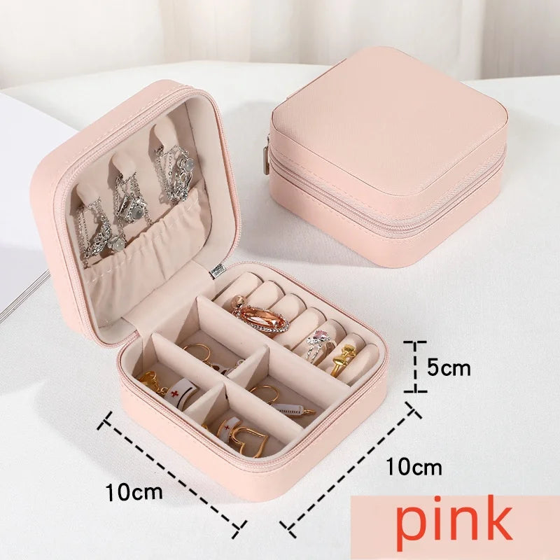 Mini Jewelry Organizer Box - Travel Case for Rings and Earrings - Pink