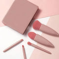 Compact Makeup Brush Kit - 5-Piece Set With Mirror