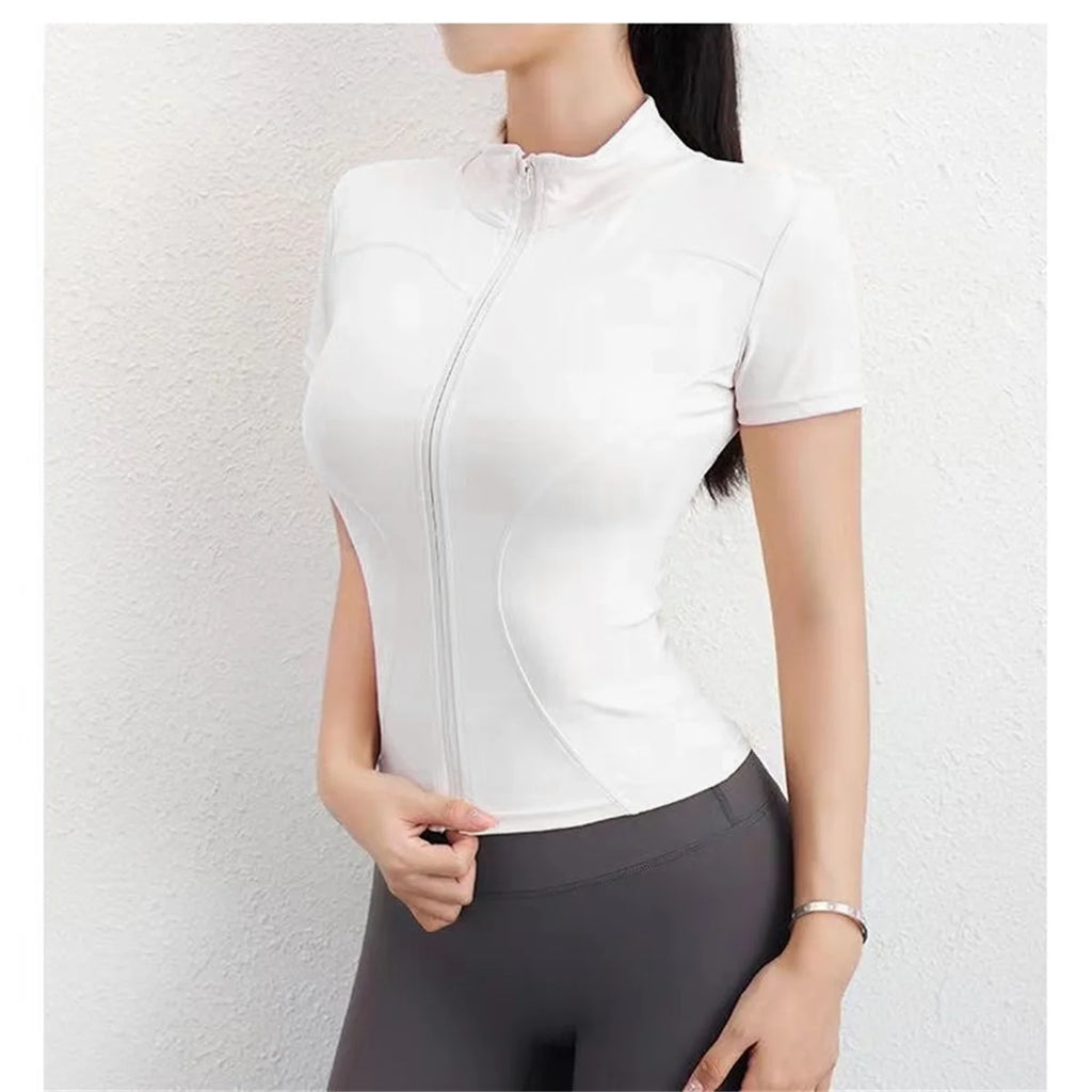 Women's Zip Crop Jacket – Slim Short Sleeve Layer for Active Days