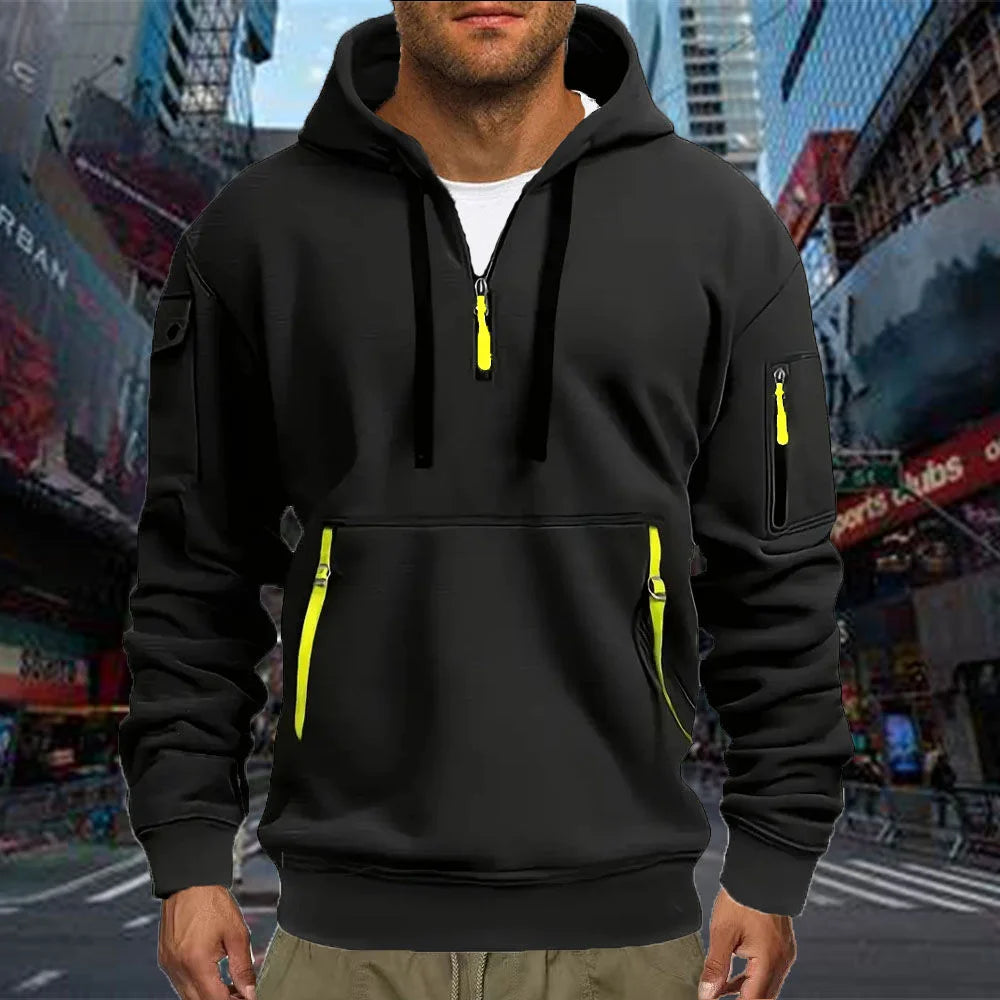 Men's Zip Hoodie - Long Sleeve Pullover with Arm Pocket