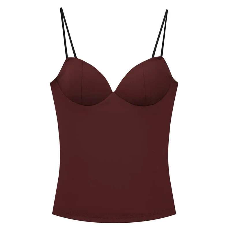 Women's Corset Crop Top - Sleeveless Camisole Bustier - Brown