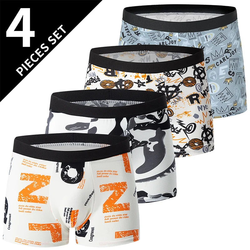 Men's Printed Boxer Shorts - 4-Pack Stretch Underwear - Green